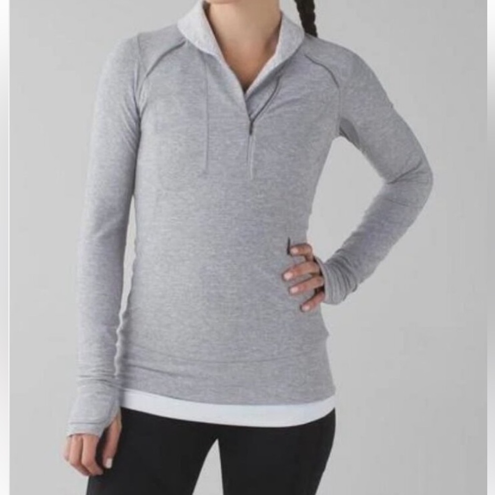 LULULEMON Think Fast Pullover in Heathered Slate/Tonka Stripe/White Sz 8